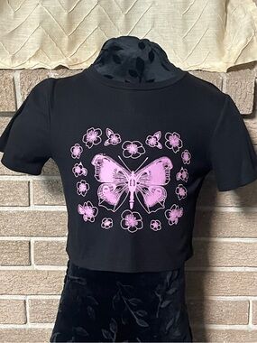 Black Butterfly Crop Top